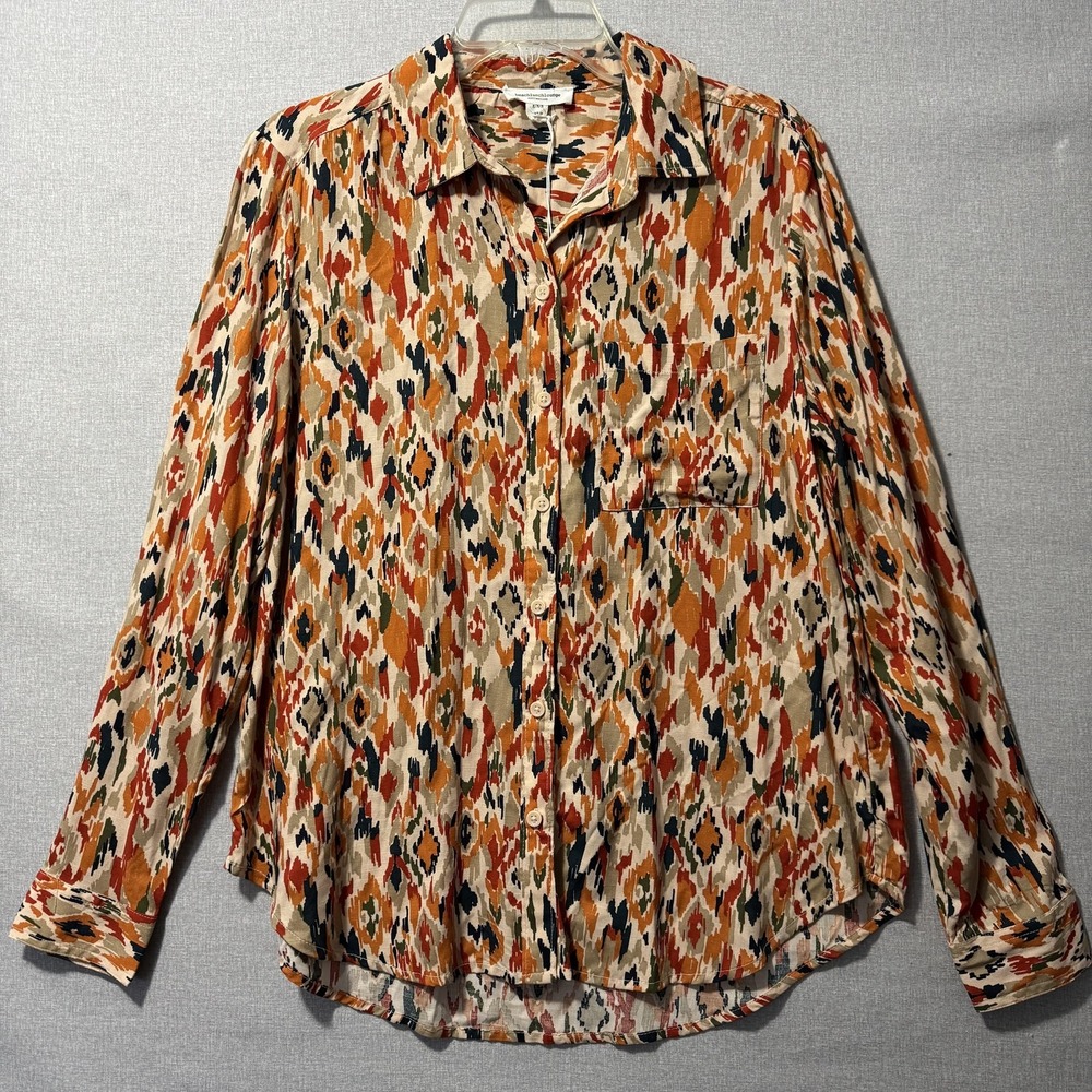 Beachlunchlounge Shirt‎ Womens Medium Multicolor Geometric Button Front Tunic